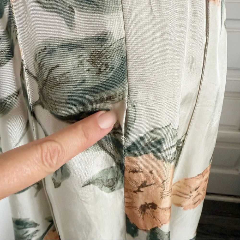 MNG Mango Peach & Green Floral Cream A-line Skirt Size 8